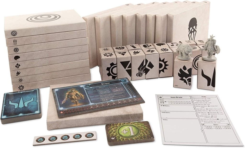 Gloomhaven character cards and game components from the original edition